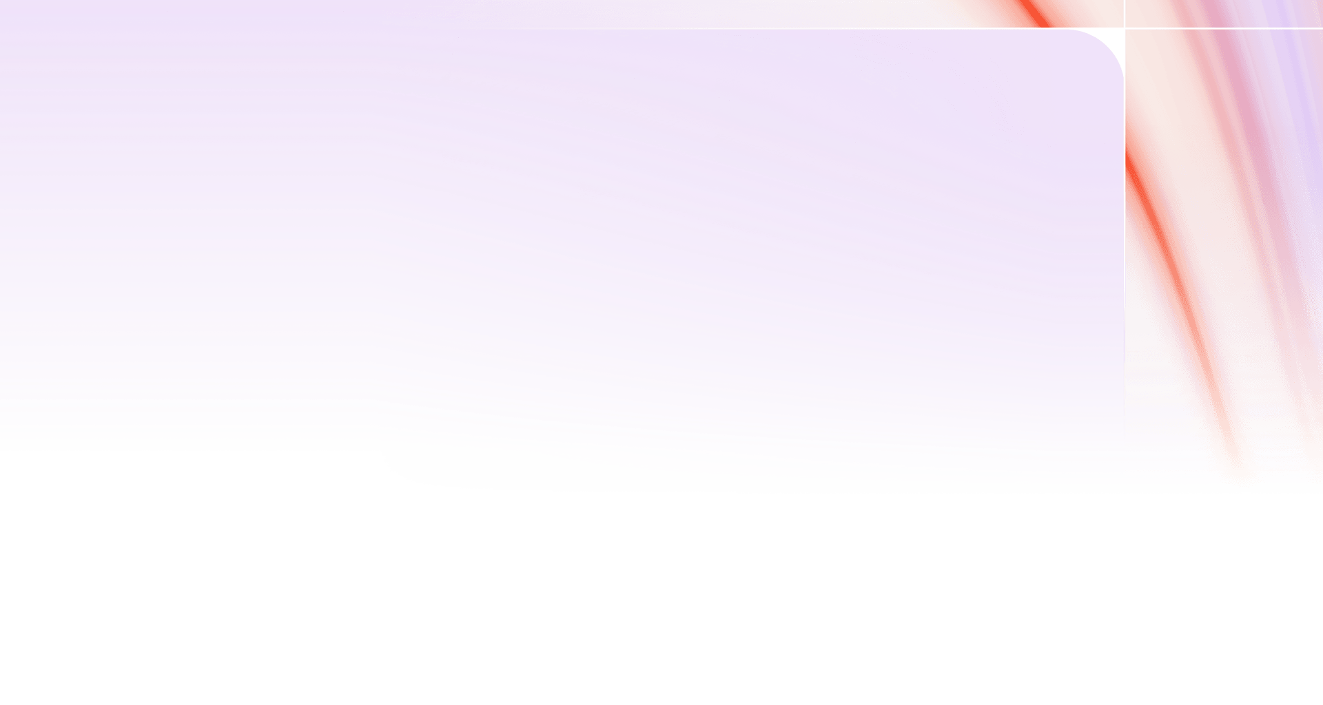 Abstract light purple gradient background with a rounded top left and flowing red and purple lines on the right.
