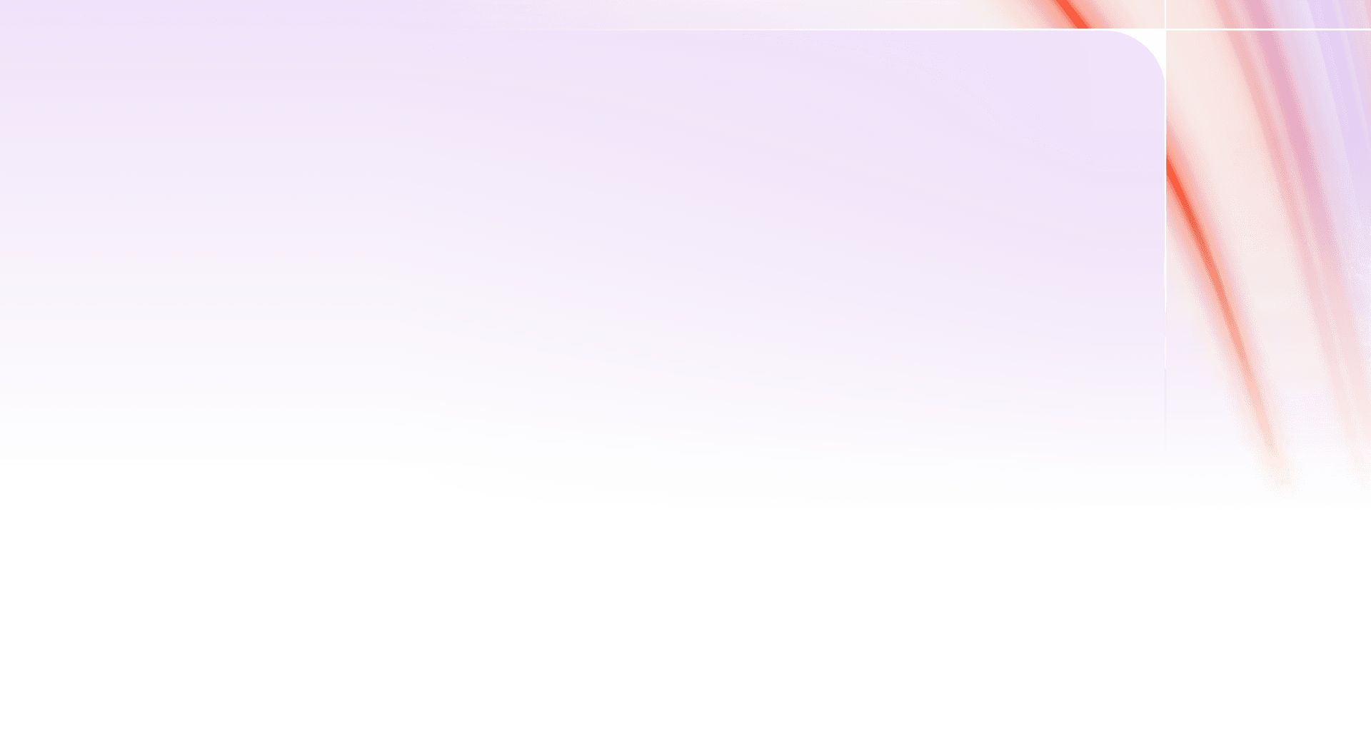 Abstract light purple gradient background with a rounded top left and flowing red and purple lines on the right.