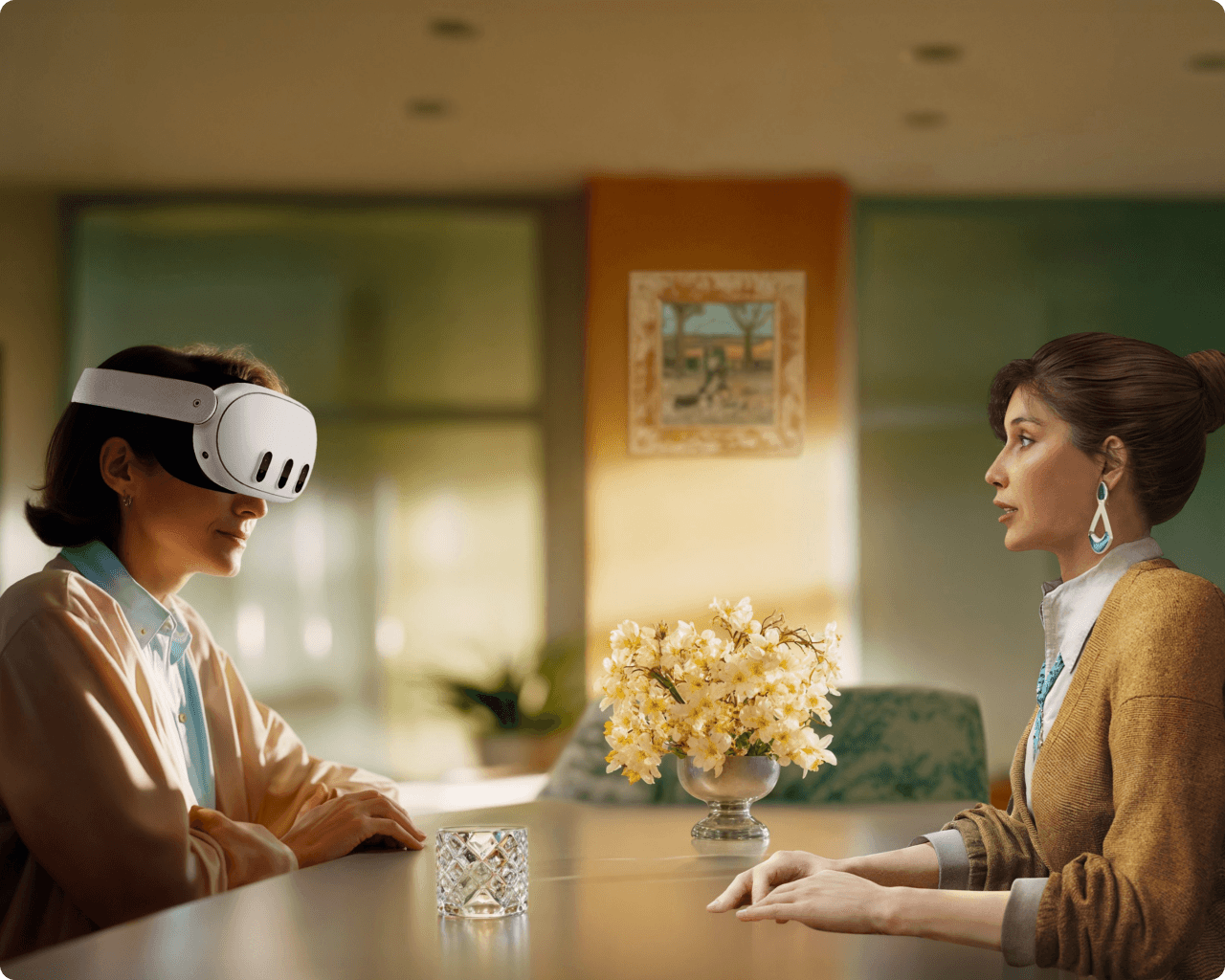 Image of two people in a virtual simulation.