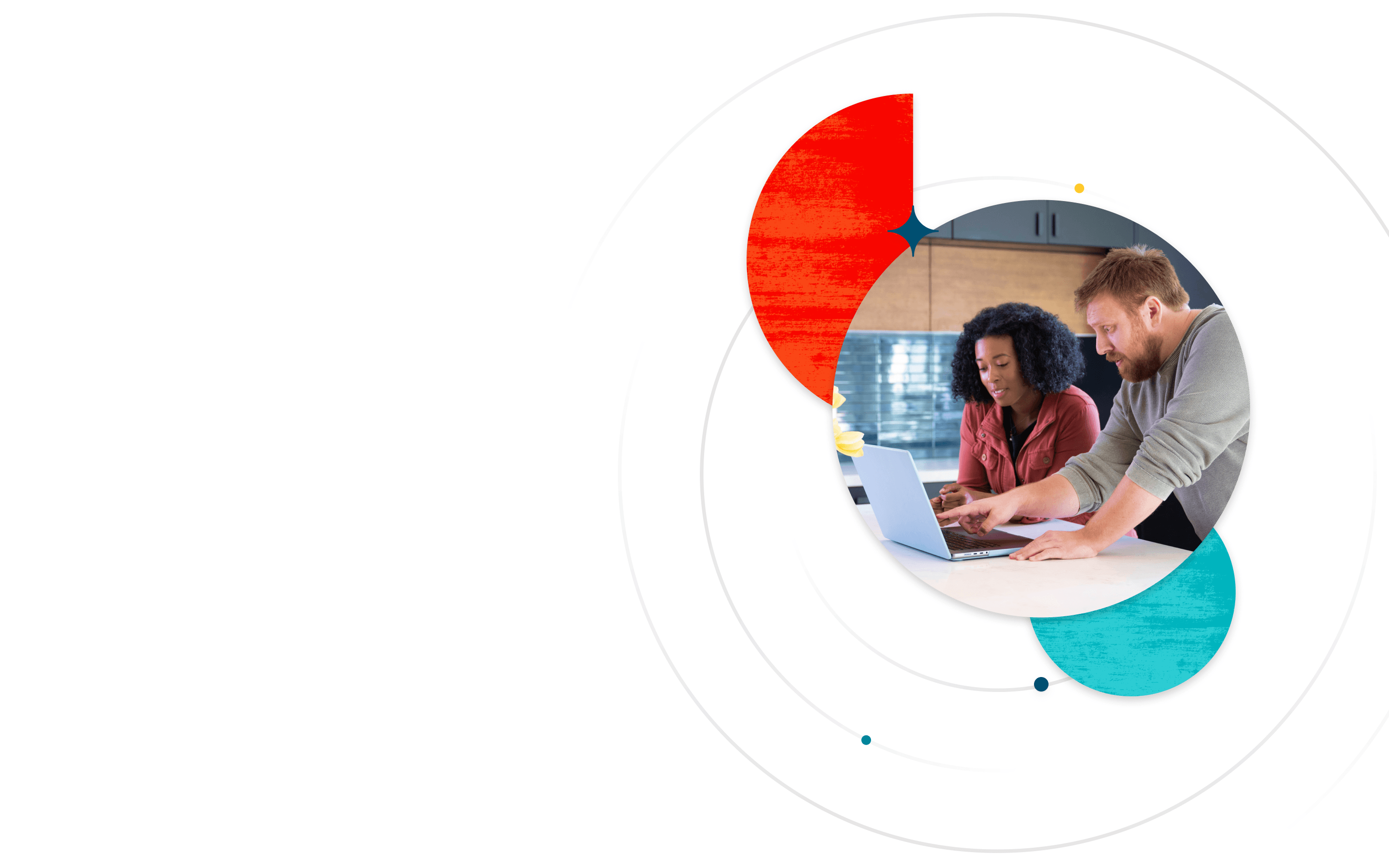 Decorative image of two people working at a laptop.