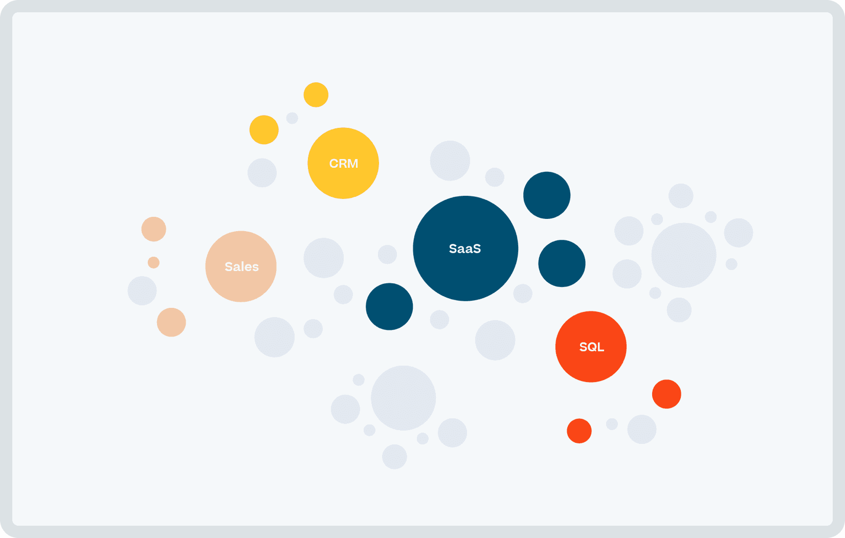 Screen shot of computer screen, containing the words CRM, Sales, SaaS and SQL.